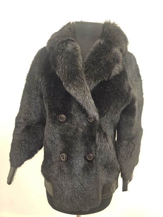 Jackets & Blazers - Black Double Breasted Fur & Imported Sheepskin Leather Jacket